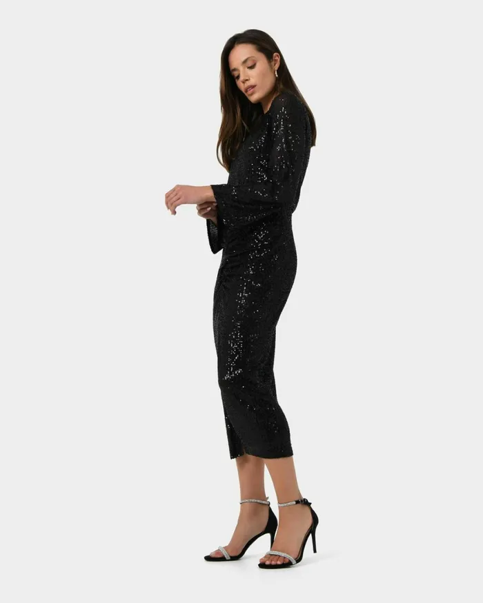Forcast Adrianna Sequin Dress Black Women Midi Dresses