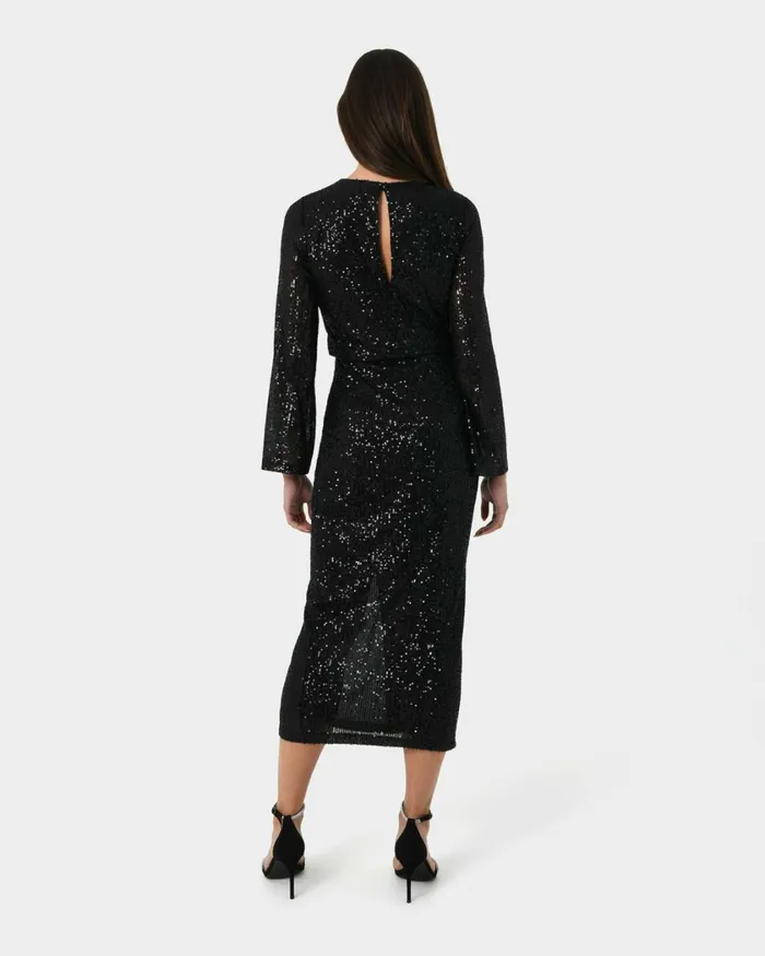 Forcast Adrianna Sequin Dress Black Women Midi Dresses