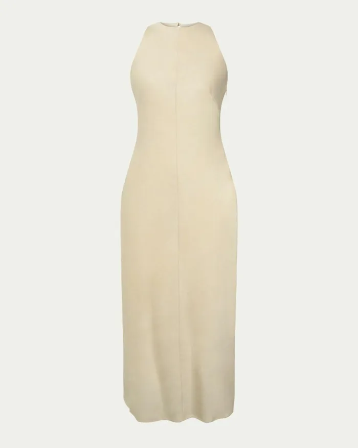Forcast Aiya Bias Midi Dress Light Ecrublack Women Midi Dresses