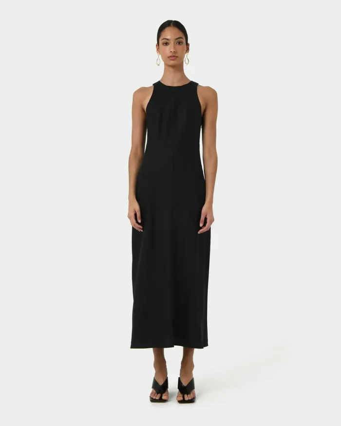 Forcast Aiya Bias Midi Dress Light Ecrublack Women Midi Dresses
