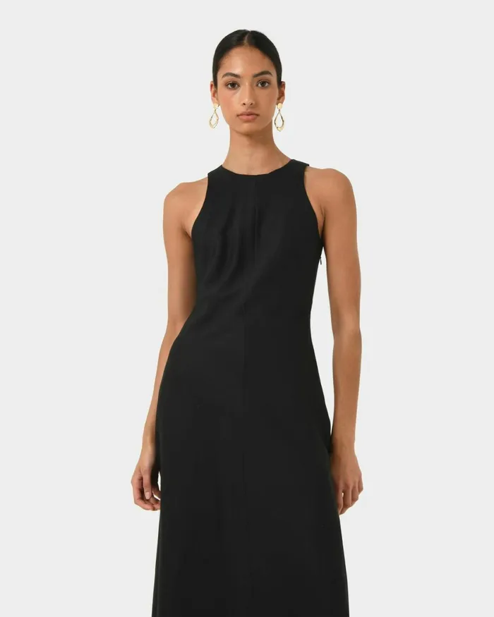 Forcast Aiya Bias Midi Dress Light Ecrublack Women Midi Dresses