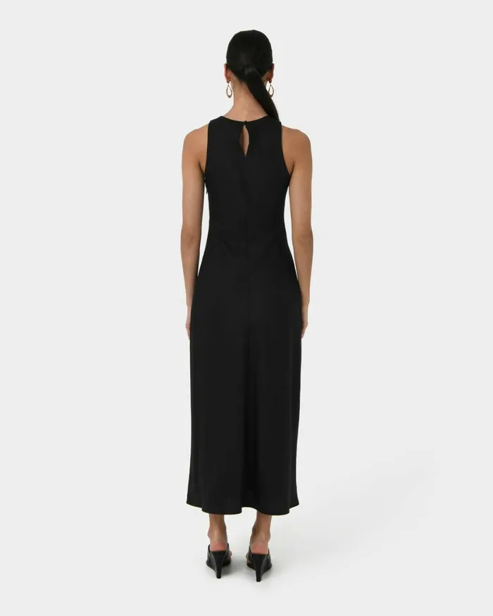 Forcast Aiya Bias Midi Dress Light Ecrublack Women Midi Dresses