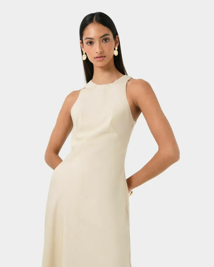 Forcast Aiya Bias Midi Dress Light Ecrublack Women Midi Dresses