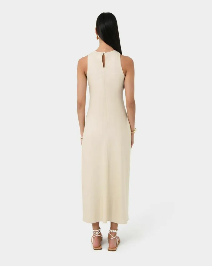Forcast Aiya Bias Midi Dress Light Ecrublack Women Midi Dresses