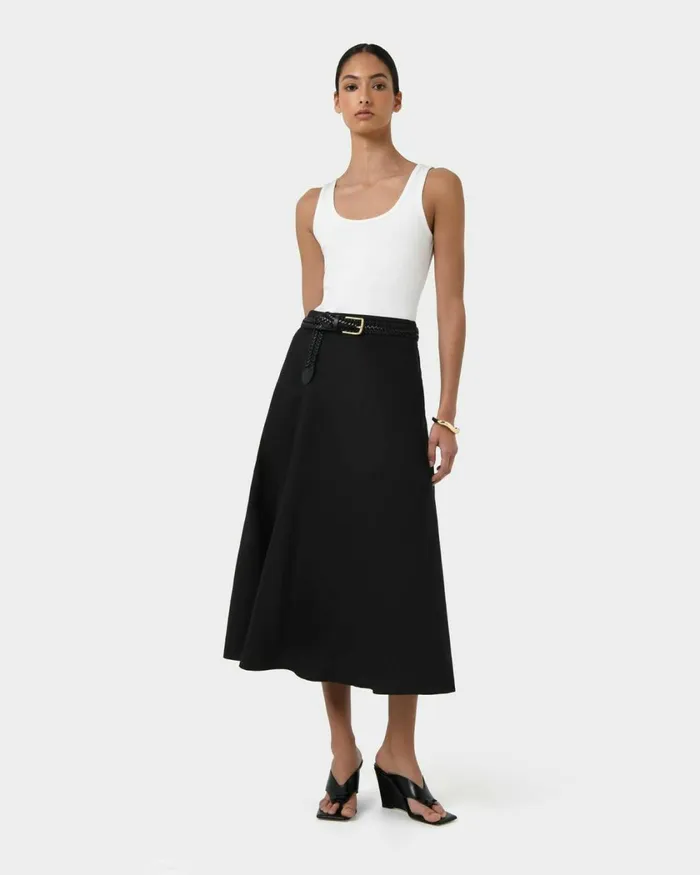 Forcast Aiya Bias Midi Skirt Light Ecrublack Women Midi and Maxi Skirts