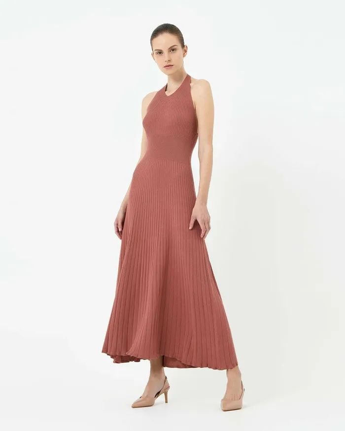 Forcast Akaroa Halter Neck Knit Dress Desert Roseroyal Blue Women Maxi Dresses