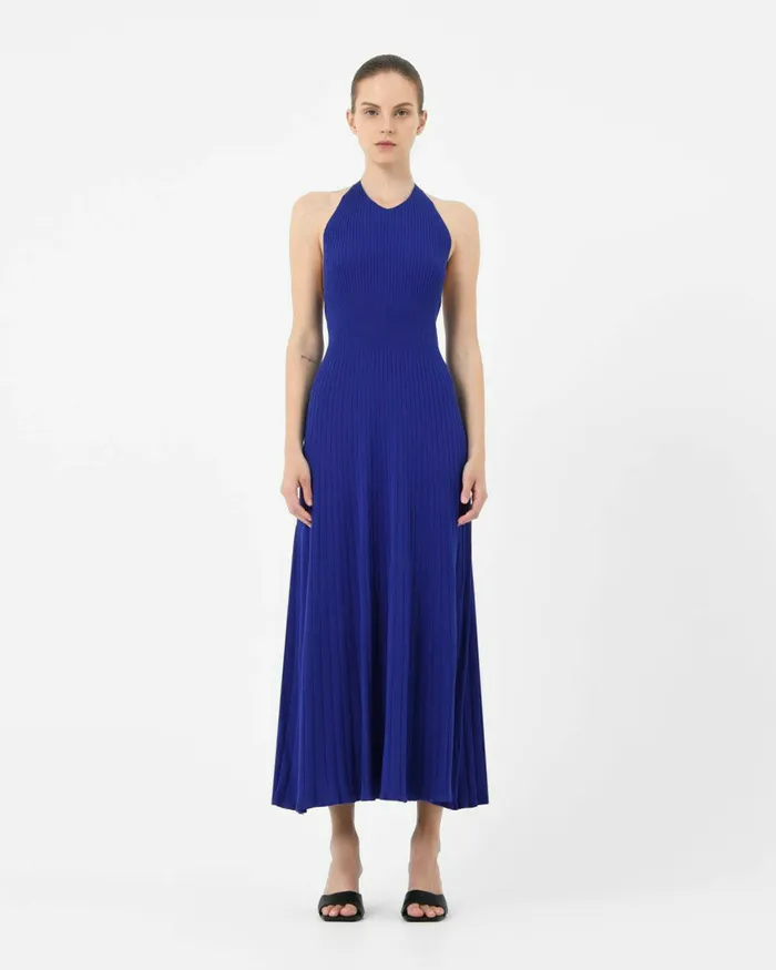 Forcast Akaroa Halter Neck Knit Dress Desert Roseroyal Blue Women Maxi Dresses