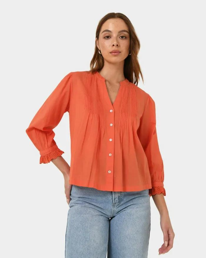 Forcast Akira Vneck Embroidery Blouse Cherry Tomatoivory Women Long Sleeve Tops Forcast Akira Vneck Embroidery Blouse Cherry Tomatoivory Women Long Sleeve Tops