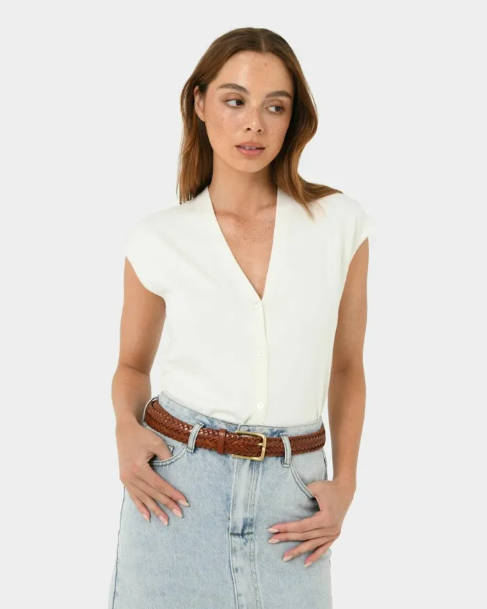 Forcast Alexandra Woven Leather Belt Choco Browntanblack Women Belts