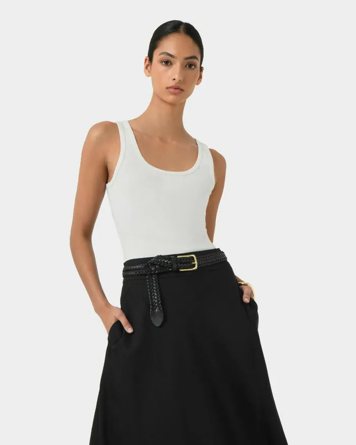 Forcast Alexandra Woven Leather Belt Choco Browntanblack Women Belts