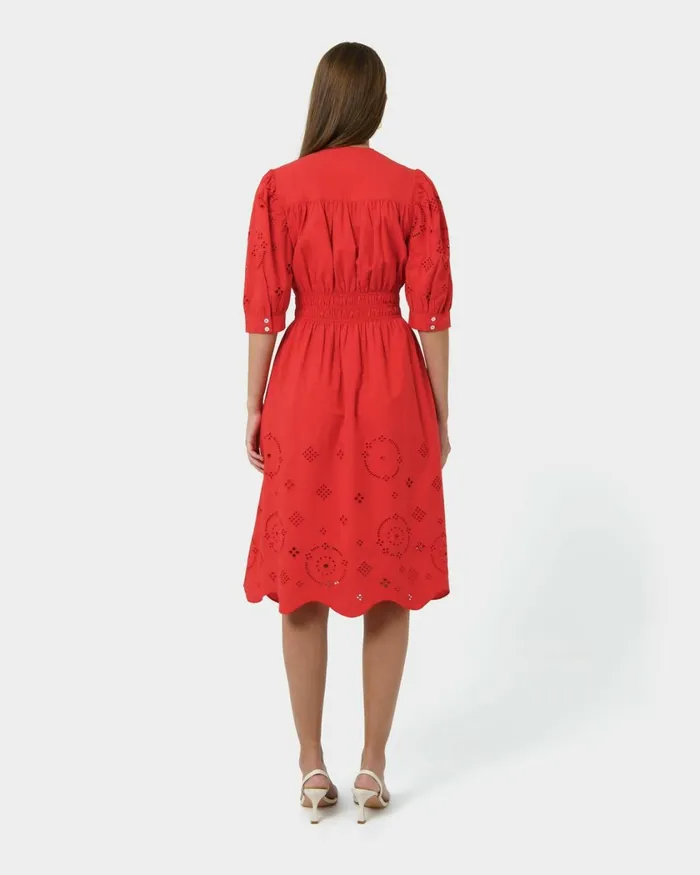 Forcast Ali Embroidered Dress Fiesta Red Women Midi Dresses