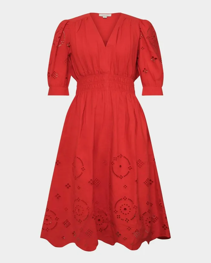Forcast Ali Embroidered Dress Fiesta Red Women Midi Dresses