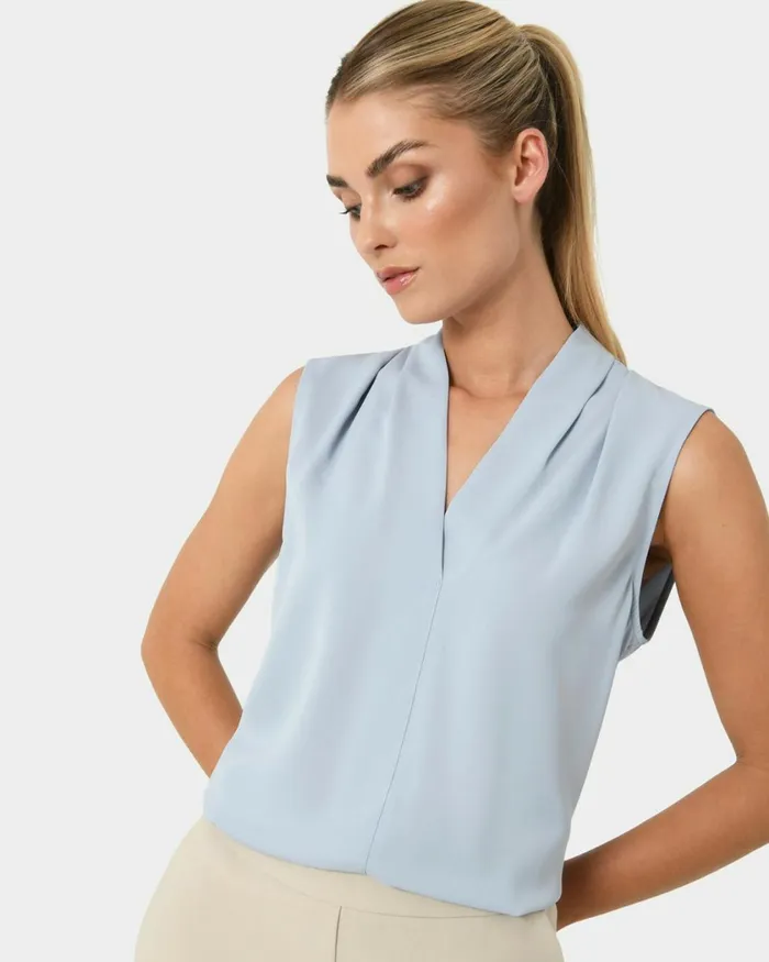 Forcast Alivia 2 Vneck Top Sky Blue Women TShirts and Tops