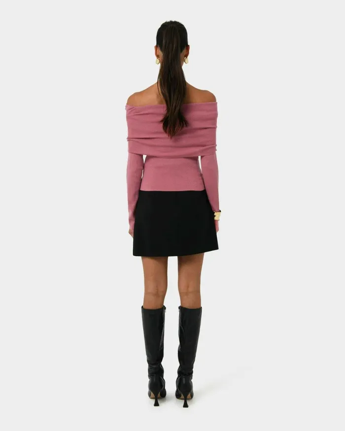 Forcast Ally Off Shoulder Knit Roseblack Women TShirts and Tops