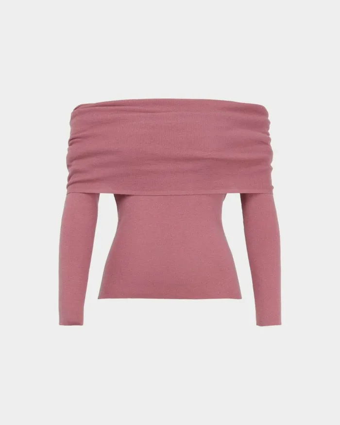 Forcast Ally Off Shoulder Knit Roseblack Women TShirts and Tops