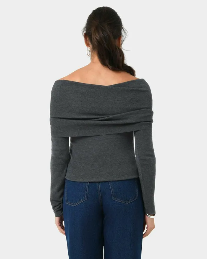 Forcast Ally Off Shoulder Knit Roseblack Women TShirts and Tops