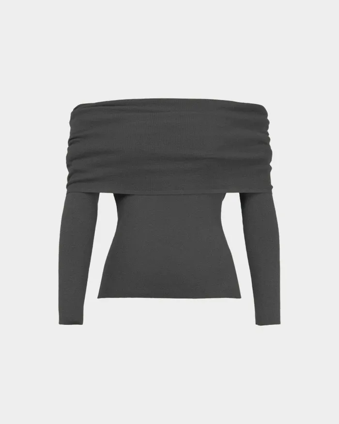Forcast Ally Off Shoulder Knit Roseblack Women TShirts and Tops