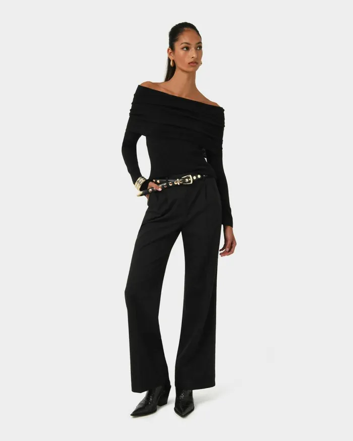 Forcast Ally Off Shoulder Knit Roseblack Women TShirts and Tops