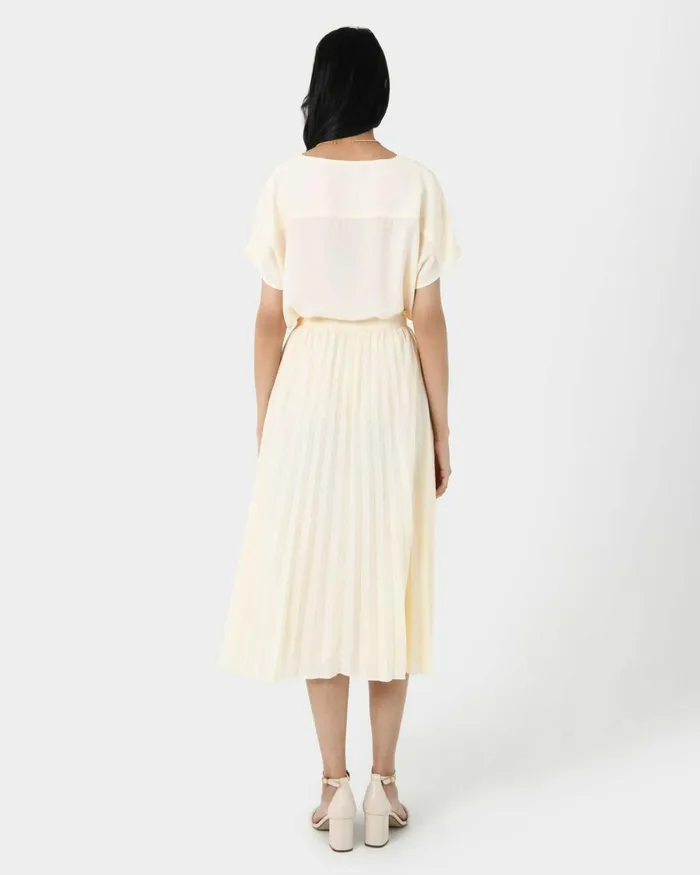 Forcast Amalfi Pleated Skirt Cream Women Midi and Maxi Skirts