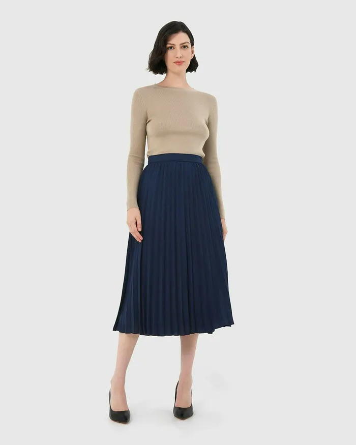 Forcast Amalfi Pleated Skirt Cream Women Midi and Maxi Skirts