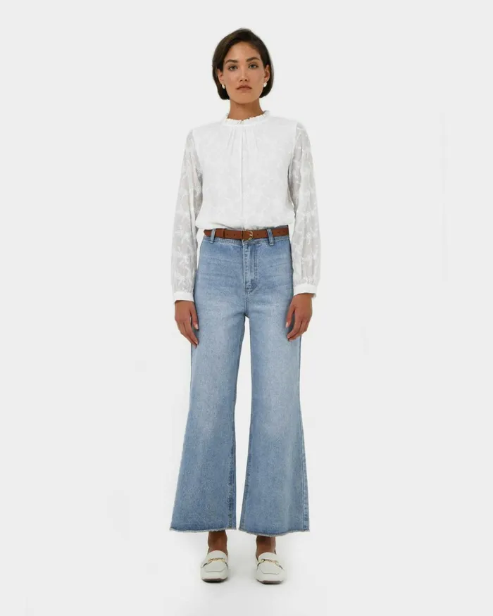 Forcast Amalie Wide Leg Jeans Blue Wash Women Cropped Pants