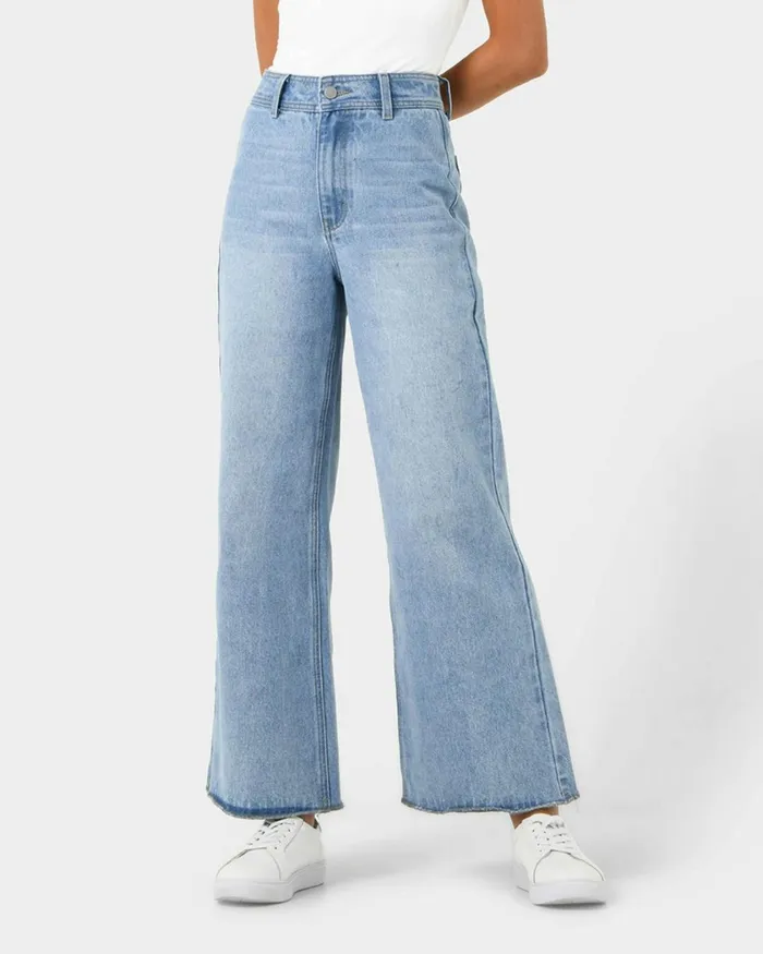 Forcast Amalie Wide Leg Jeans Blue Wash Women Cropped Pants