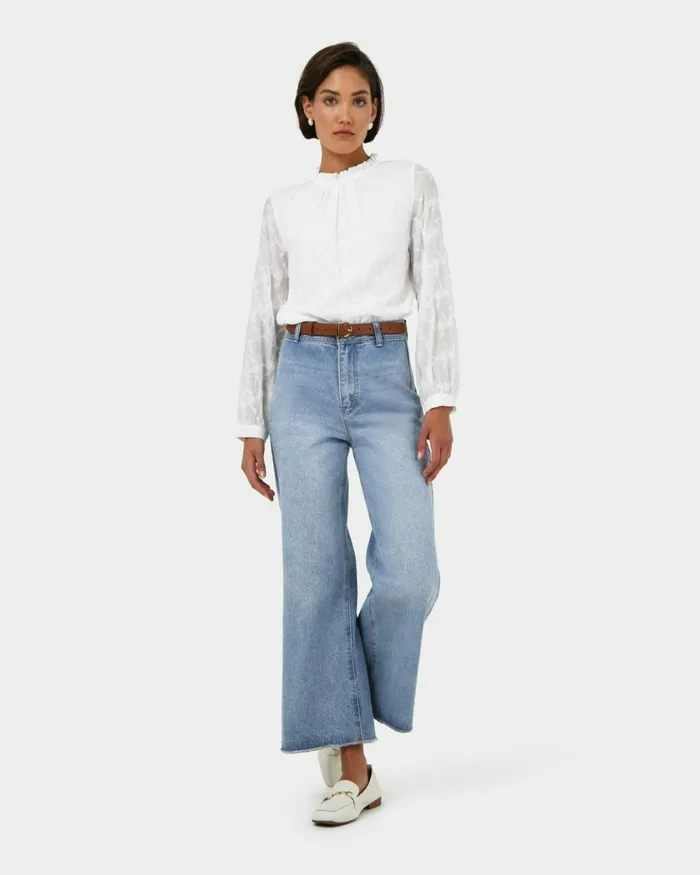 Forcast Amalie Wide Leg Jeans Blue Wash Women Cropped Pants