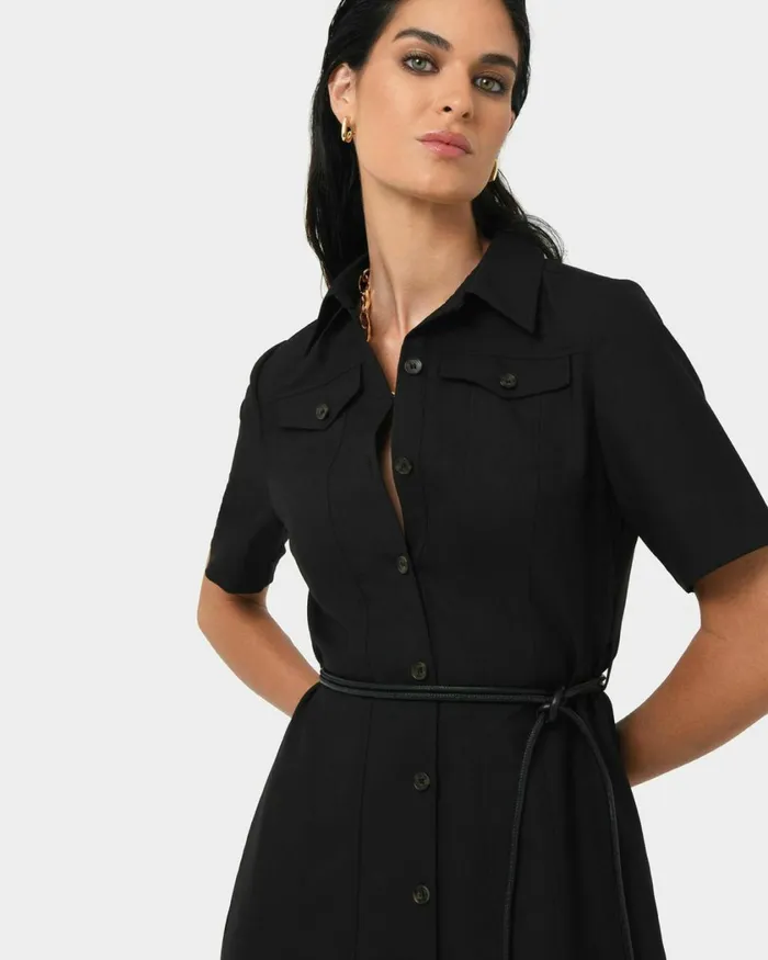 Forcast Amera Belted Utility Dress Wood Smokeblack Women Midi Dresses