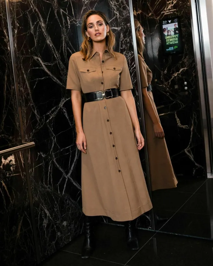Forcast Amera Belted Utility Dress Wood Smokeblack Women Midi Dresses