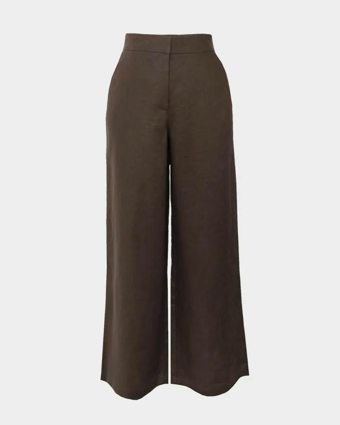 Forcast Ami Wide Leg Linen Pants Brownblack Women HighWaisted Pants