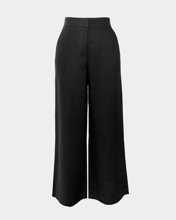 Forcast Ami Wide Leg Linen Pants Brownblack Women HighWaisted Pants