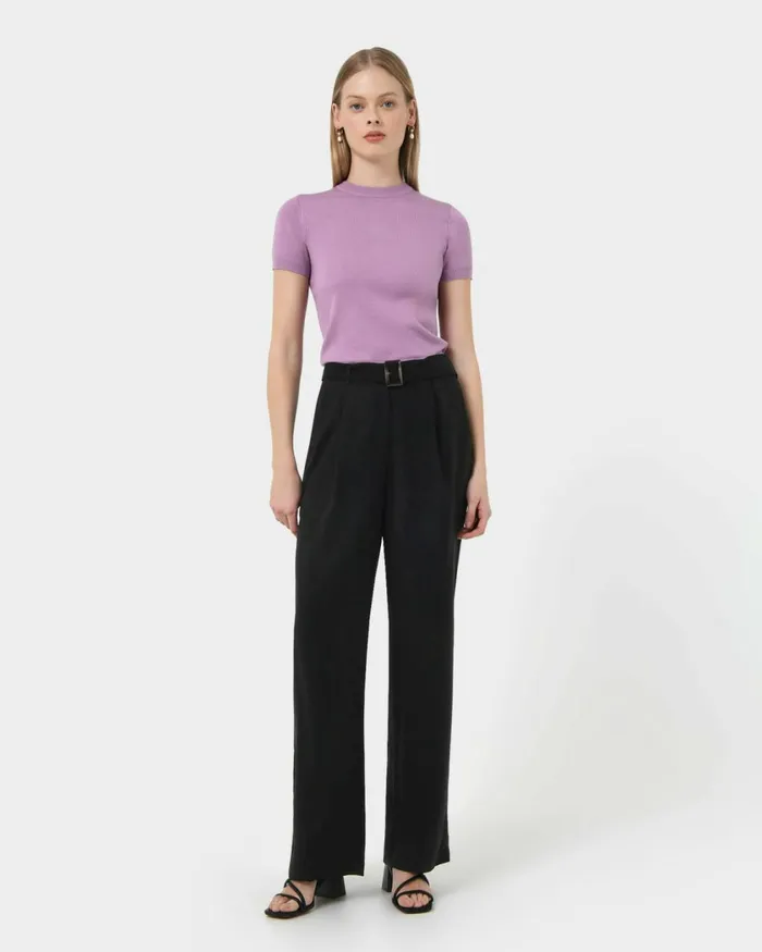 Forcast Anali Belted Wide Leg Trousers Black Women HighWaisted Pants