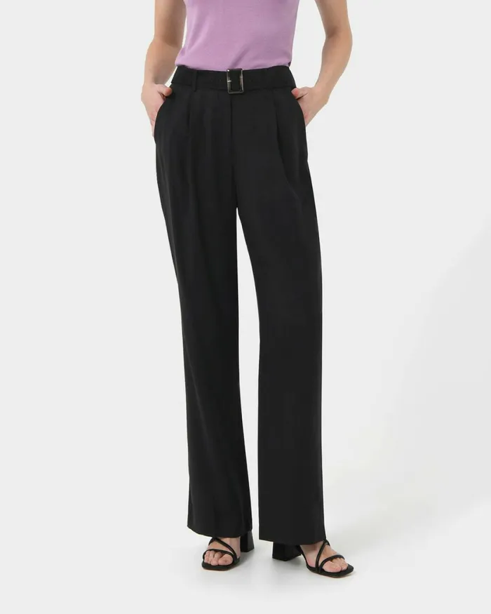 Forcast Anali Belted Wide Leg Trousers Black Women HighWaisted Pants