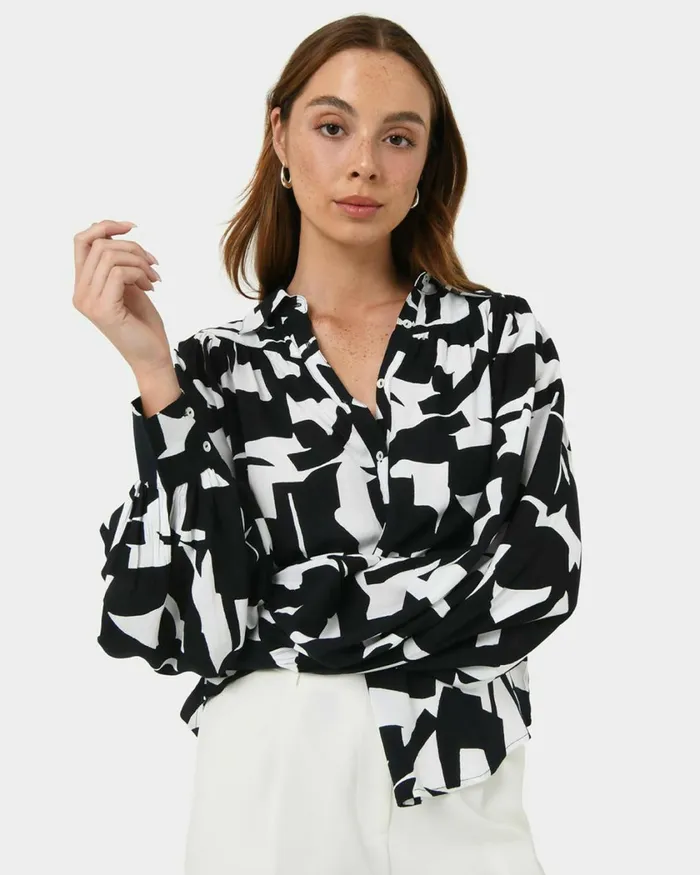 Forcast Anella Monochrome Print Blouse Ivory Women TShirts and Tops