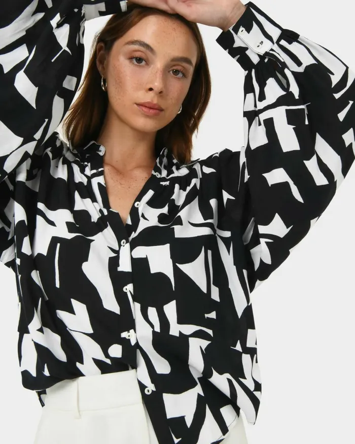 Forcast Anella Monochrome Print Blouse Ivory Women TShirts and Tops