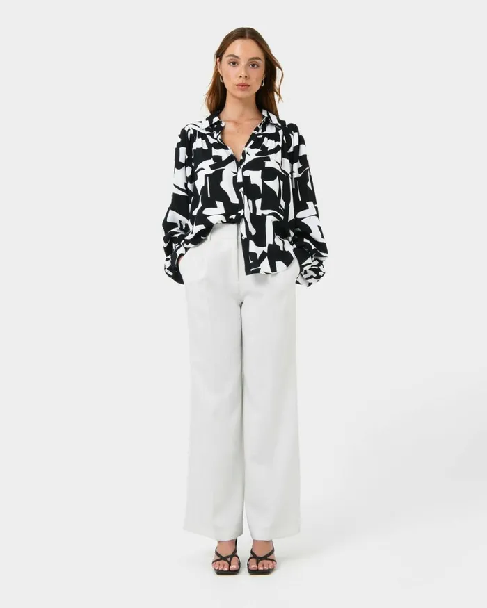 Forcast Anella Monochrome Print Blouse Ivory Women TShirts and Tops