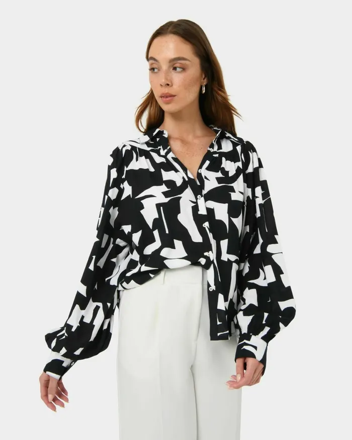 Forcast Anella Monochrome Print Blouse Ivory Women TShirts and Tops
