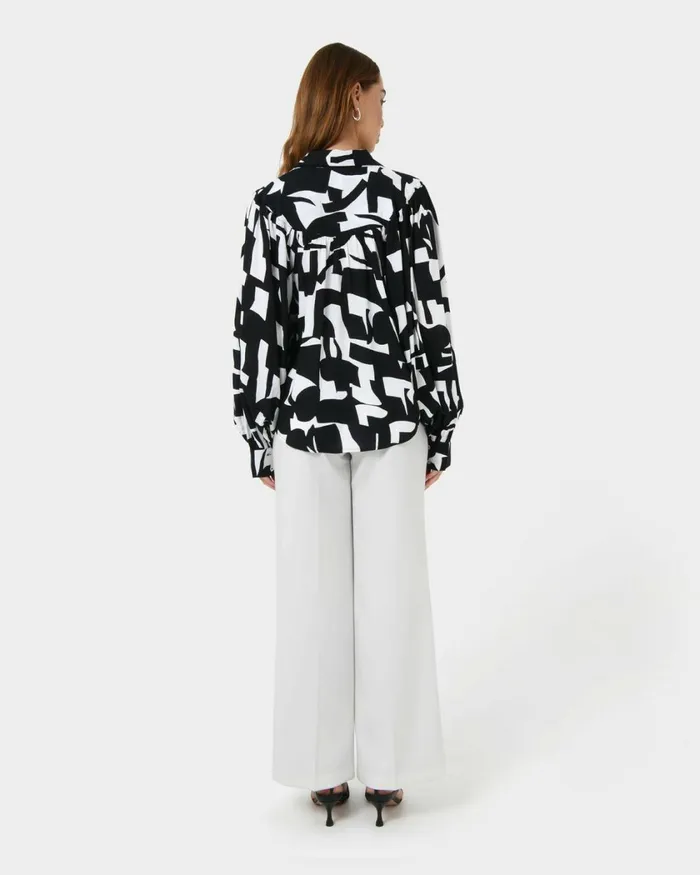 Forcast Anella Monochrome Print Blouse Ivory Women TShirts and Tops