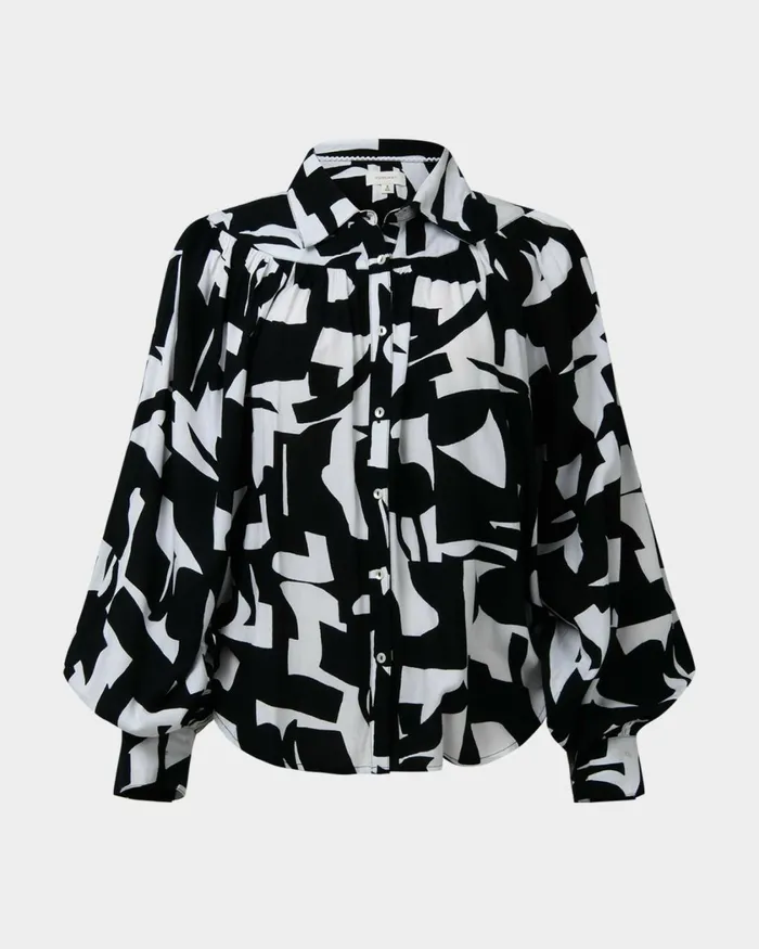 Forcast Anella Monochrome Print Blouse Ivory Women TShirts and Tops