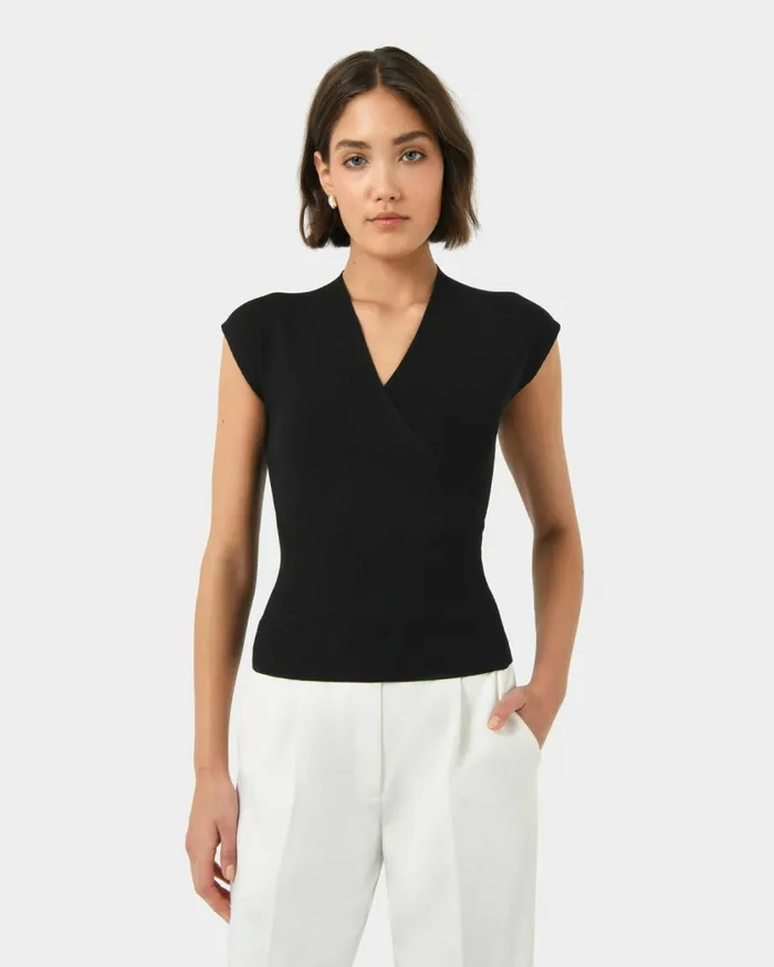 Forcast Ani Wrap Knit Top Pinkblack Women TShirts and Tops