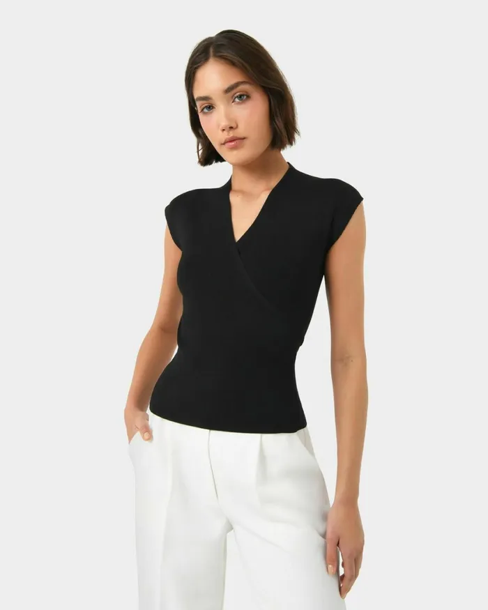 Forcast Ani Wrap Knit Top Pinkblack Women TShirts and Tops