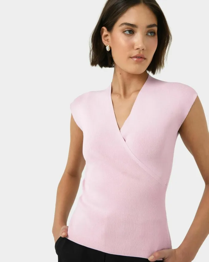 Forcast Ani Wrap Knit Top Pinkblack Women TShirts and Tops
