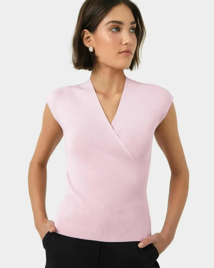 Forcast Ani Wrap Knit Top Pinkblack Women TShirts and Tops