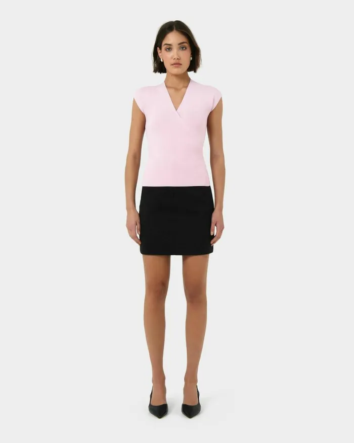 Forcast Ani Wrap Knit Top Pinkblack Women TShirts and Tops