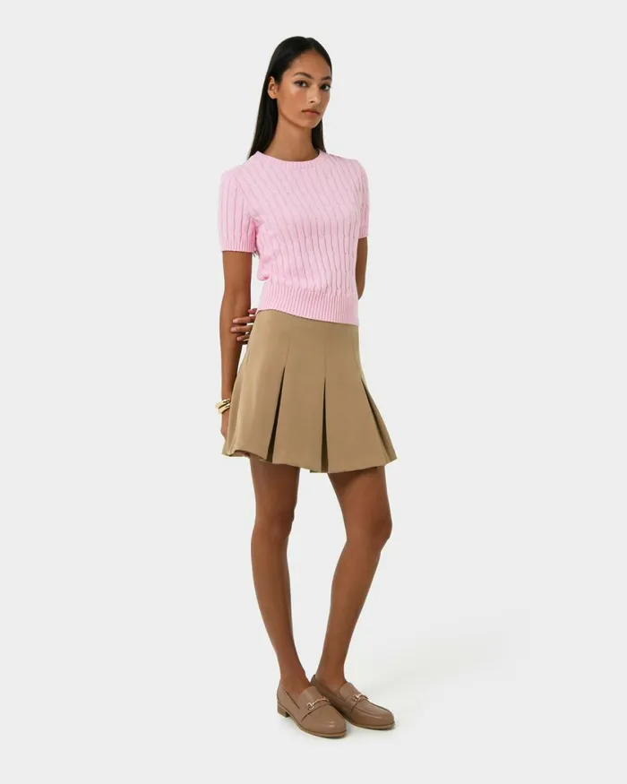 Forcast Anita Short Sleeve Cable Knit Light Taupepinkblack Women TShirts and Tops