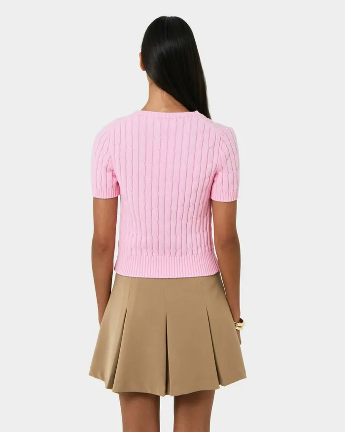 Forcast Anita Short Sleeve Cable Knit Light Taupepinkblack Women TShirts and Tops