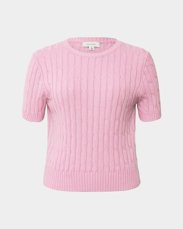Forcast Anita Short Sleeve Cable Knit Light Taupepinkblack Women TShirts and Tops