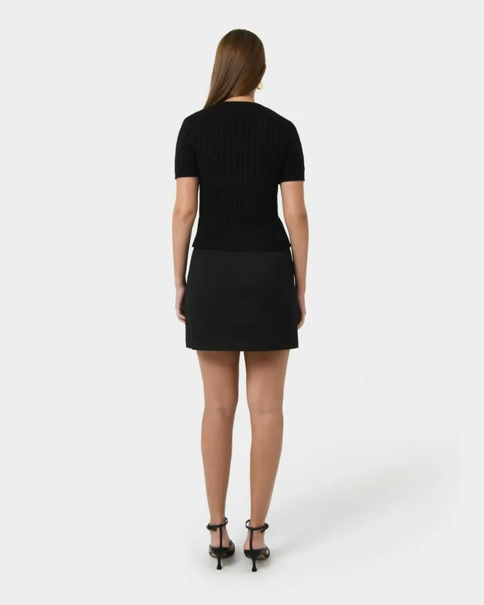 Forcast Anita Short Sleeve Cable Knit Light Taupepinkblack Women TShirts and Tops