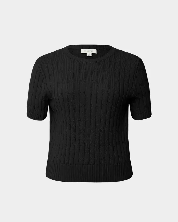 Forcast Anita Short Sleeve Cable Knit Light Taupepinkblack Women TShirts and Tops