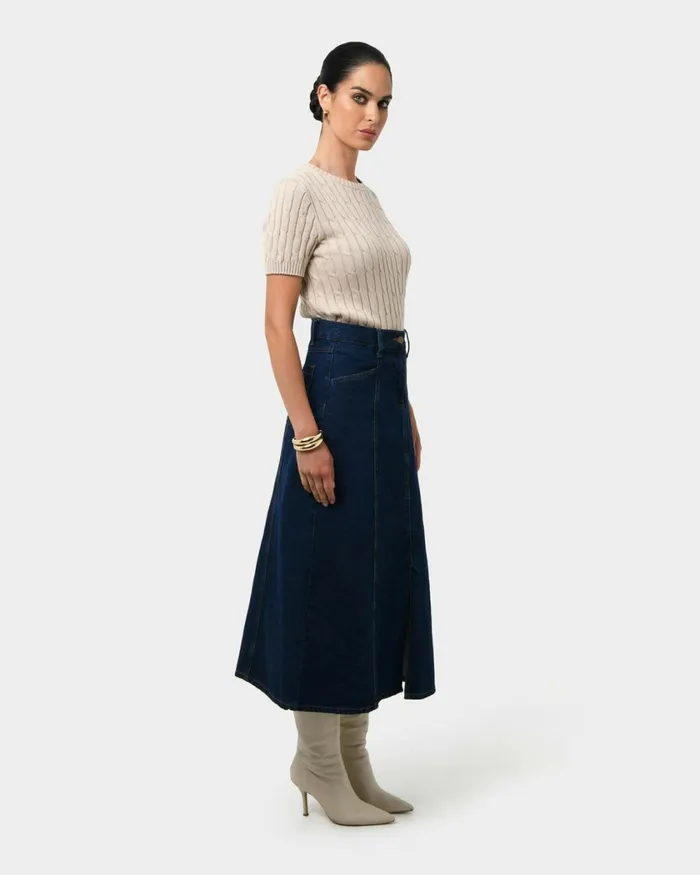 Forcast Anita Short Sleeve Cable Knit Light Taupepinkblack Women TShirts and Tops